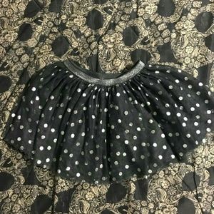 Polka Dotted Black Tulle Skirt Silver Dots Sz L6
